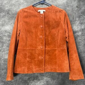 Pursuits Ltd Petite Orange Suede Leather Blazer Jacket Womens 10P Vintage